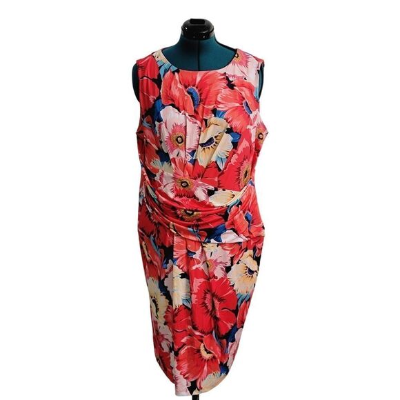 T TAHARI Floral Ruched Dress Plus Size 20W & 24W NWT Sleeveless Wedding Gest - Picture 2 of 7